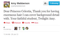 Size: 492x285 | Tagged: safe, idw, princess celestia, amy mebberson, text, twitter