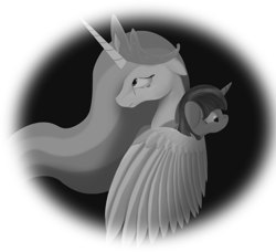 Size: 900x819 | Tagged: safe, artist:ciscoql, princess celestia, twilight sparkle, alicorn, pony, unicorn, fanfic:past sins, duo, duo female, female, horn, mare