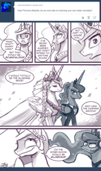 Size: 550x938 | Tagged: safe, artist:johnjoseco, princess celestia, princess luna, alicorn, pony, ask princess molestia, bride, clothes, comic, dress, female, incest, lesbian, marriage, princess molestia, princest, shipping, tuxedo, wedding, wedding dress