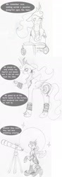 Size: 780x2206 | Tagged: safe, artist:negativefade, princess luna, alicorn, pony, book, metal goddess luna, monochrome, moon, telescope, tumblr