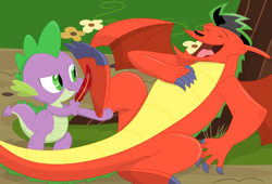 Size: 3503x2384 | Tagged: safe, artist:porygon2z, spike, dragon, american dragon jake long, crossover, feather, feet, fetish, foot fetish, jake long, simple background, tickle fetish, tickling, transparent background