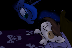 Size: 1219x810 | Tagged: safe, artist:ragingsemi, pipsqueak, princess luna, alicorn, pony, female, horn, mare, sleeping