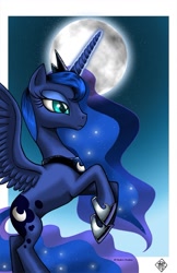 Size: 825x1275 | Tagged: safe, artist:razia, princess luna, alicorn, pony, moon, rearing, solo