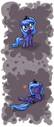 Size: 768x1800 | Tagged: dead source, safe, artist:myminiatureequine, princess luna, alicorn, pony, filly, gamer luna, heart, solo, woona