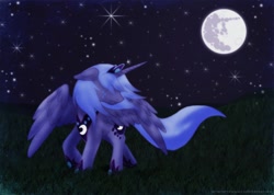 Size: 1600x1142 | Tagged: safe, artist:spiritofthwwolf, princess luna, alicorn, pony, crying, moon, night, s1 luna, sad, solo