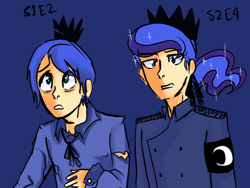 Size: 900x675 | Tagged: safe, artist:gikima, prince artemis, princess luna, humanized, rule 63, simple background