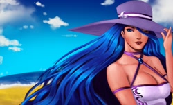 Size: 1850x1134 | Tagged: safe, artist:dclzexon, princess luna, hat, humanized, solo, summer, sun hat