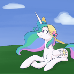 Size: 700x700 | Tagged: safe, artist:goat train, princess celestia, alicorn, pony, hat, solo, sun hat