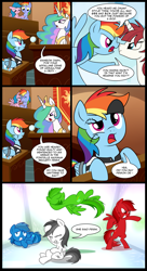 Size: 1249x2300 | Tagged: safe, artist:madmax, firefly, princess celestia, rainbow blaze, rainbow dash, oc, oc:fausticorn, alicorn, pegasus, pony, g1, g4, bondage, bound wings, clone, clones, clothes, comic, courtroom, crying, eye scar, eyepatch, facehoof, fake scar, female, fireblaze, firefly as rainbow dash's mom, g1 to g4, generation leap, inside out, lauren faust, mare, nose to nose, nose wrinkle, parent, pirate, pixar, ponified, prism, prison outfit, prison stripes, pun, scar, science, shirt, striped shirt, toothpick