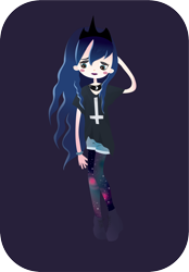 Size: 2006x2879 | Tagged: safe, artist:handsomerogue, princess luna, cross of st peter, goth, humanized, inverted cross, skinny, solo