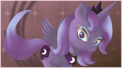 Size: 900x499 | Tagged: safe, artist:powerofpassion, princess luna, alicorn, pony, female, horn, mare, simple background, solo