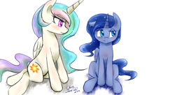 Size: 1280x698 | Tagged: dead source, safe, artist:xcopyen002, princess celestia, princess luna, alicorn, pony, duo, duo female, female, sisters