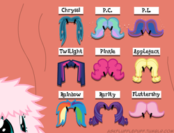 Size: 650x500 | Tagged: safe, artist:mixermike622, applejack, fluttershy, pinkie pie, princess celestia, princess luna, queen chrysalis, rainbow dash, twilight sparkle, oc, oc:fluffle puff, earth pony, pony, moustache, tumblr:ask fluffle puff, warfstache