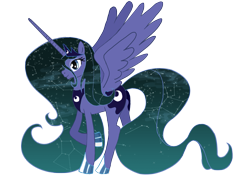 Size: 1465x1080 | Tagged: safe, artist:feather, princess luna, alicorn, pony, constellation, galaxy mane, simple background, solo