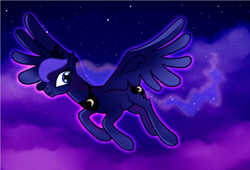 Size: 844x573 | Tagged: dead source, safe, artist:pepooni, princess luna, alicorn, pony, night, solo, stars