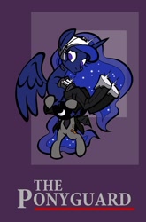 Size: 630x957 | Tagged: safe, artist:toonbat, princess luna, oc, bat pony, pony, bridal carry, gamer luna, parody, poster, the bodyguard