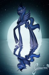 Size: 1500x2300 | Tagged: safe, artist:gamermac, princess luna, alicorn, pony, fangs, moon, reflection, solo