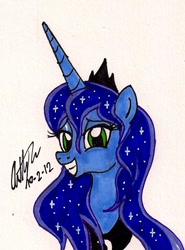 Size: 600x809 | Tagged: safe, artist:newyorkx3, princess luna, alicorn, pony, bust, portrait, solo, traditional art, wet mane