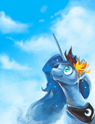 Size: 2550x3300 | Tagged: safe, artist:graypaint, princess luna, alicorn, pony, cloud, cloudy, flower, flower in hair, sky, solo