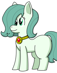 Size: 362x461 | Tagged: safe, artist:morami, edit, oc, oc only, oc:emerald jewel, earth pony, pony, amulet, blank flank, child, color, colt, colt quest, cute, femboy, foal, hair over one eye, male, redraw, smiling, solo, thunder thighs