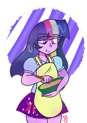 Size: 1024x1440 | Tagged: safe, artist:cubbybatdoodles, twilight sparkle, equestria girls, apron, bowl, clothes, mixing bowl, simple background, solo, thighlight sparkle, thunder thighs, transparent background