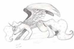 Size: 3346x2204 | Tagged: safe, artist:glasseyesdreaming, princess luna, alicorn, pony, grayscale, monochrome, solo