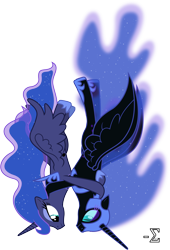 Size: 6760x9930 | Tagged: safe, artist:90sigma, nightmare moon, princess luna, alicorn, pony, absurd resolution, duality, falling, simple background, transparent background, vector