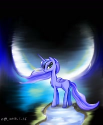 Size: 1800x2200 | Tagged: safe, artist:cb, princess luna, alicorn, pony, glow, moon, pixiv, solo