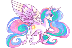 Size: 910x607 | Tagged: safe, artist:griffsnuff, princess celestia, alicorn, pony, cutie mark, female, horn, simple background, smiling, solo, spread wings, white background, wings