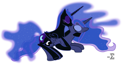 Size: 11670x6220 | Tagged: safe, artist:90sigma, nightmare moon, princess luna, alicorn, pony, absurd resolution, female, kissing, lesbian, selfcest, shipping, simple background, transparent background, vector