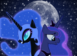 Size: 2500x1800 | Tagged: safe, artist:tjtreece, nightmare moon, princess luna, alicorn, pony, moon, stars