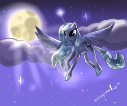 Size: 3000x2500 | Tagged: safe, artist:aquagalaxy, princess luna, alicorn, pony, cloud, cloudy, moon, solo, stars