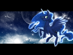 Size: 1024x768 | Tagged: safe, artist:sonatatravina, princess luna, alicorn, pony, shooting star, solo, space