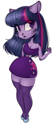 Size: 608x1414 | Tagged: safe, artist:felcia, twilight sparkle, anthro, clothes, curvy, dress, hourglass figure, impossibly thin waist, shoes, simple background, socks, solo, thigh highs, thighlight sparkle, thunder thighs, transparent background