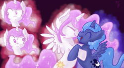 Size: 1024x562 | Tagged: safe, artist:rastaquouere69, princess celestia, princess luna, alicorn, pony, cewestia, filly, woona