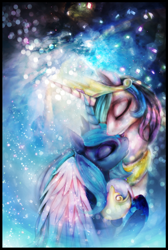 Size: 1130x1680 | Tagged: dead source, safe, artist:ventious, princess celestia, princess luna, alicorn, pony, female, horn, mare, multicolored mane, solo, white coat