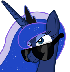 Size: 1936x2000 | Tagged: safe, artist:salenor, princess luna, alicorn, pony, annoyed, implied facehoof, implied facepalm, reaction image, simple background, solo, sunglasses