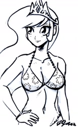 Size: 1472x2370 | Tagged: safe, artist:johnjoseco, princess celestia, human, belly button, bikini, clothes, humanized, monochrome, solo, swimsuit