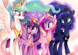 Size: 825x584 | Tagged: safe, artist:tsurime, princess cadance, princess celestia, princess luna, twilight sparkle, twilight sparkle (alicorn), alicorn, pony, alicorn tetrarchy, sparkles