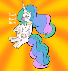 Size: 2060x2168 | Tagged: safe, artist:ambrosebuttercrust, princess celestia, alicorn, pig, pony, costume, solo