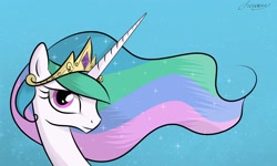 Size: 3000x1800 | Tagged: safe, artist:vird-gi, princess celestia, alicorn, pony, bust, crown, female, horn, mare, multicolored mane, solo, white coat