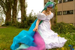 Size: 960x640 | Tagged: safe, artist:usagihimesama, princess celestia, human, clothes, cosplay, grass, irl, irl human, off shoulder, photo, solo