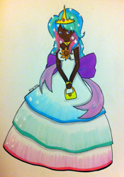 Size: 894x1280 | Tagged: safe, artist:airyu, princess celestia, dark skin, humanized, solo, traditional art