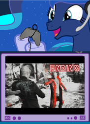 Size: 440x600 | Tagged: safe, princess luna, alicorn, pony, dmc, donte, ending, exploitable meme, gamer luna, gamer meme, meme, spoiler, vorgel