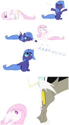 Size: 5174x9291 | Tagged: safe, artist:grievousfan, discord, princess celestia, princess luna, alicorn, pony, absurd resolution, cewestia, cute, filly, lunabetes, simple background, woona, younger