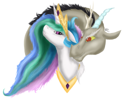 Size: 1000x800 | Tagged: safe, artist:unicornblood97, discord, princess celestia, alicorn, pony, dislestia, female, head, male, shipping, simple background, straight