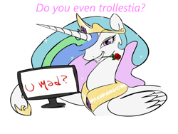 Size: 2048x1536 | Tagged: safe, princess celestia, alicorn, pony, do you even lift, rose, solo, trollestia, u mad