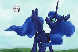 Size: 2700x1800 | Tagged: safe, artist:ddomius, princess luna, alicorn, pony, baseball, female, horn, mare, solo