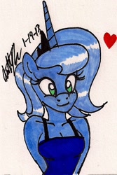 Size: 491x734 | Tagged: safe, artist:newyorkx3, princess luna, anthro, cute, heart, solo, traditional art