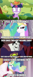 Size: 511x1170 | Tagged: safe, edit, edited screencap, screencap, constance, princess celestia, twilight sparkle, alicorn, bird, pony, lesson zero, the crystal empire, bizarro, comic, derplestia, ethereal mane, female, idiot, image macro, intro, mare, oof, screencap comic, spread wings, superman, twilight snapple, wings